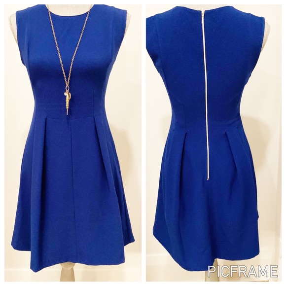 Blue Pleated fit & flare dress w zip back - Picture 3 of 13